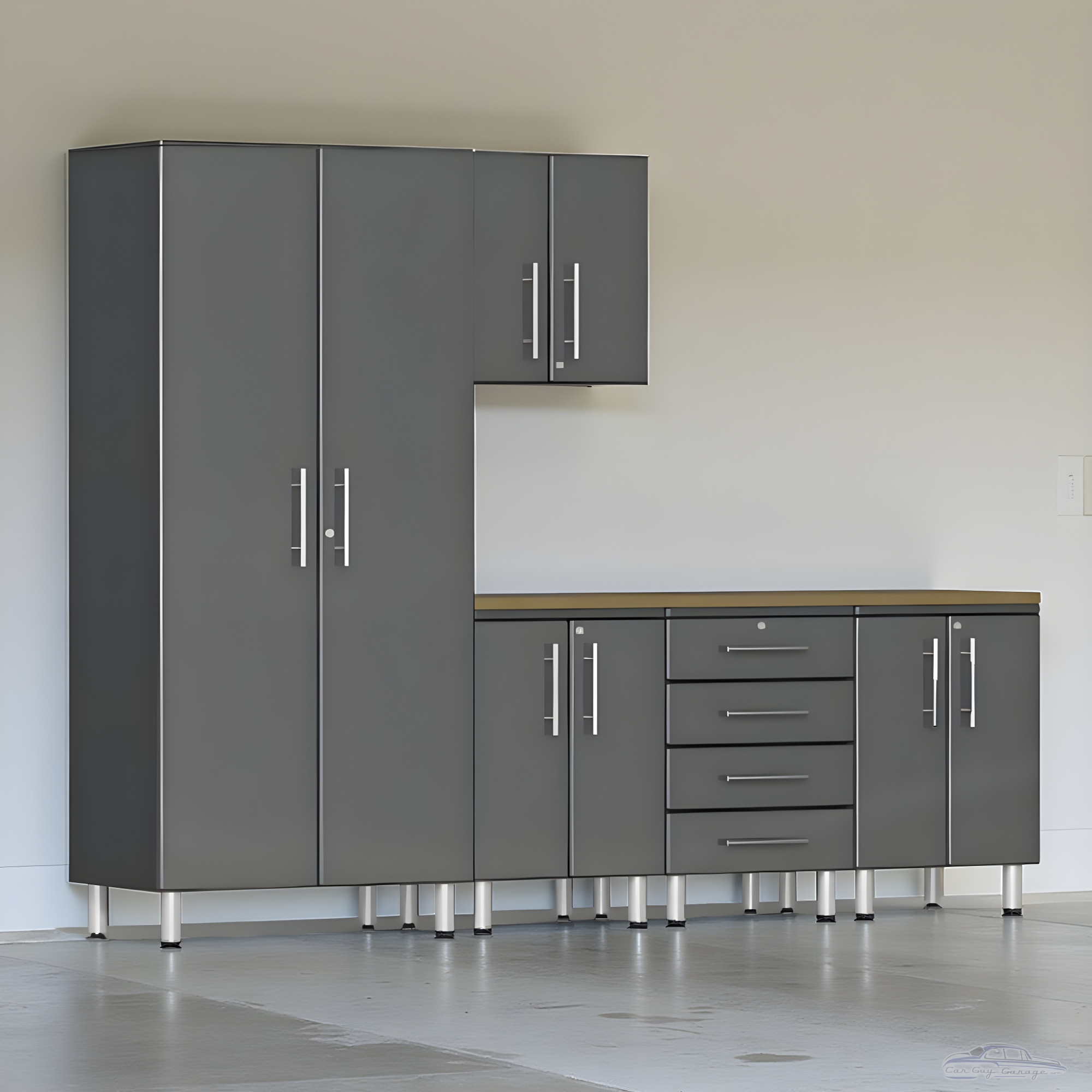 Grey Modular Ulti-Mate 6-Piece Garage Cabinet Set with Bamboo Worktop
