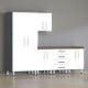 White Modular 6-Piece Garage Cabinet Set with Bamboo Workbench Top