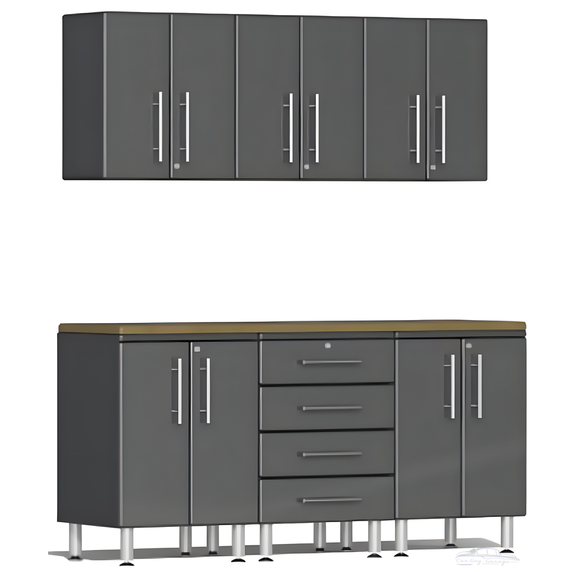 Grey Modular 7-Piece Garage Cabinets with Bamboo Top