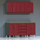 Red Modular 7-Piece Garage Cabinet Workstation with Bamboo Worktop