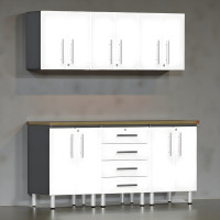 White Modular 6-Piece Garage Workbench Cabinet Set, 71 in Bamboo