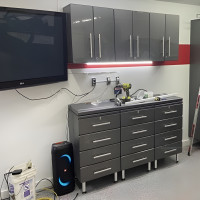 Grey Modular 7-Piece Garage Cabinet Workstation with Bamboo Top