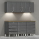 Grey Modular 7-Piece Garage Cabinet Workstation with Bamboo Top