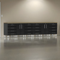 Black Modular 8-Piece Garage Workbench Cabinet Set (Bamboo Top)