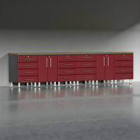 Red Modular 8-Piece Bamboo Top Workbench Cabinet Set - 142 in