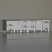 Silver Modular 8-Piece Garage Cabinet Workstation w/ Bamboo Top 142-in