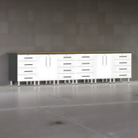 White Modular 8-Piece Workbench Cabinet Set with Bamboo Top