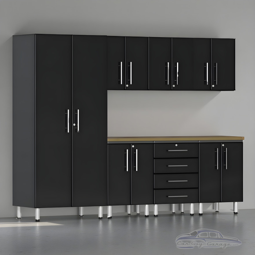 Black Modular 8-Piece Cabinet Kit with Bamboo Worktop