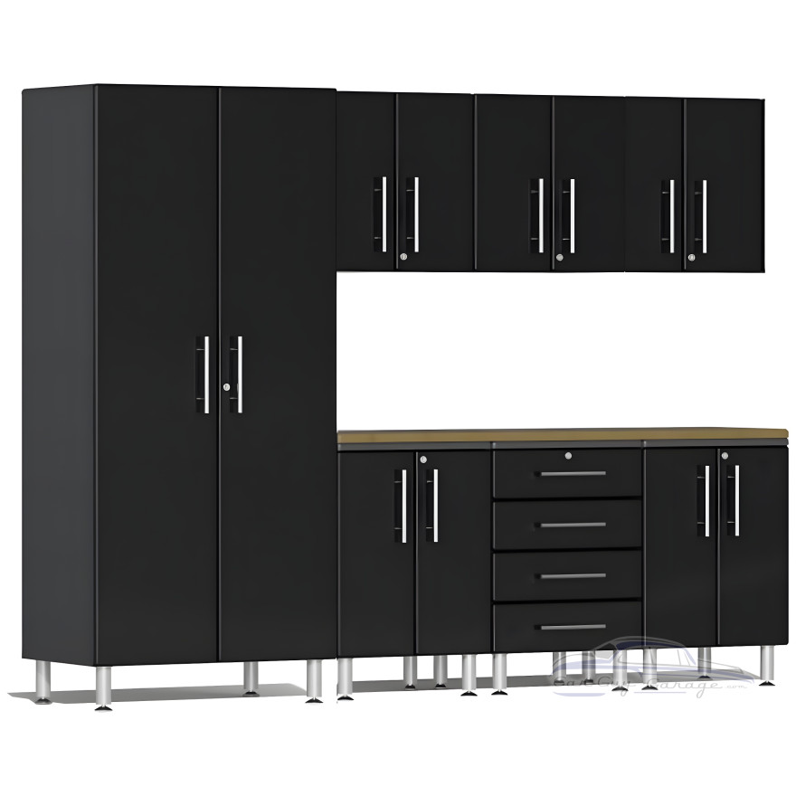 Black Modular 8-Piece Cabinet Kit with Bamboo Worktop Black Modular 8-Piece Cabinet Kit with Bamboo Worktop