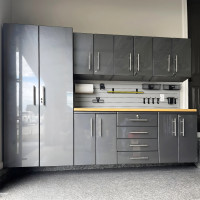 Grey Modular 8-Piece Garage Cabinet Set with Bamboo Butcher Block Top