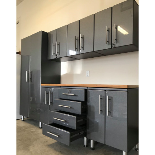 Grey Modular 8-Piece Cabinet Kit with Bamboo Worktop