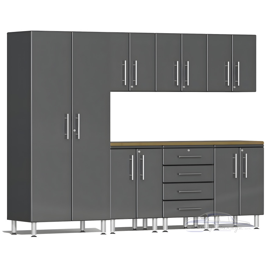 Grey Modular 8-Piece Cabinet Kit with Bamboo Worktop Grey Modular 8-Piece Cabinet Kit with Bamboo Worktop