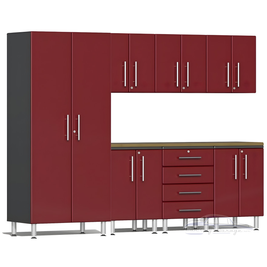 Red Modular 8-Piece Cabinet Kit with Bamboo Worktop Red Modular 8-Piece Cabinet Kit with Bamboo Worktop