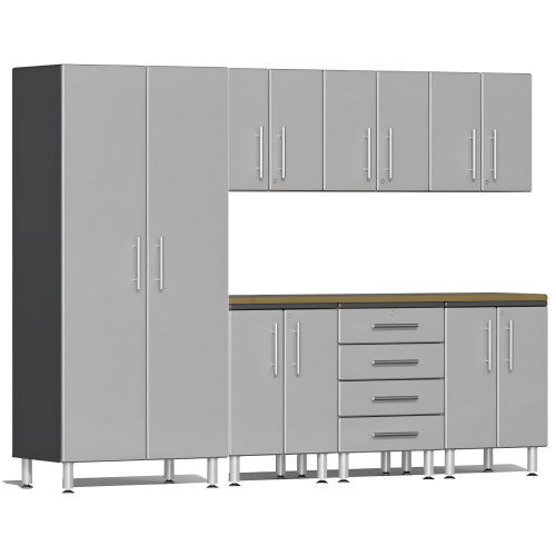 Silver Modular 8-Piece Cabinet Kit with Bamboo Worktop