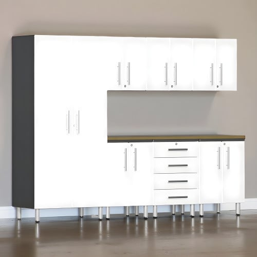 White Modular 8-Piece Cabinet Kit with Bamboo Worktop