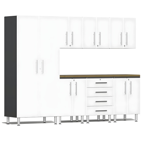 White Modular 8-Piece Cabinet Kit with Bamboo Worktop