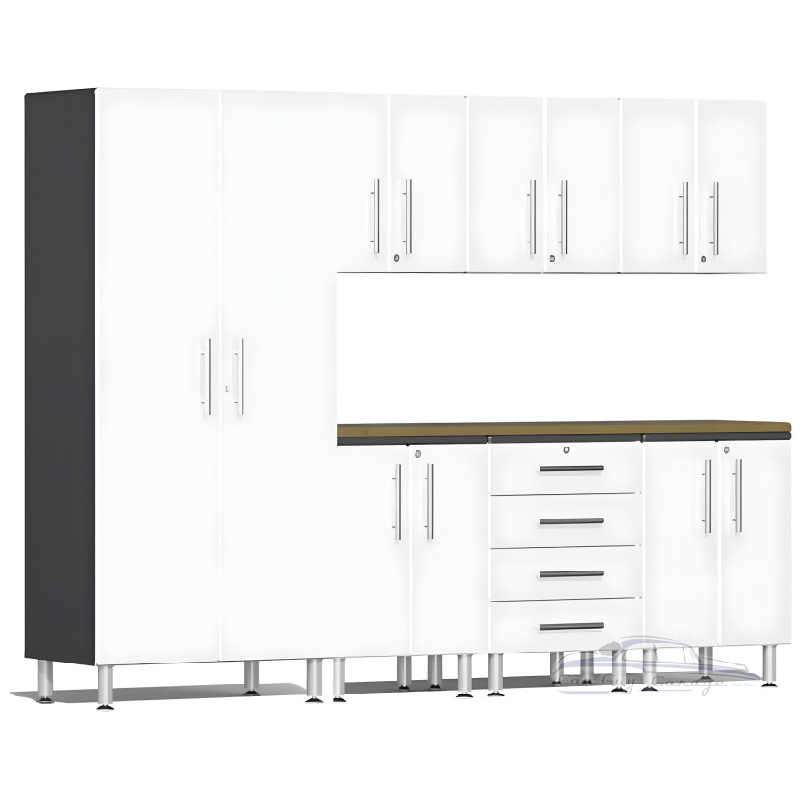 White Modular 8-Piece Cabinet Kit with Bamboo Worktop White Modular 8-Piece Cabinet Kit with Bamboo Worktop