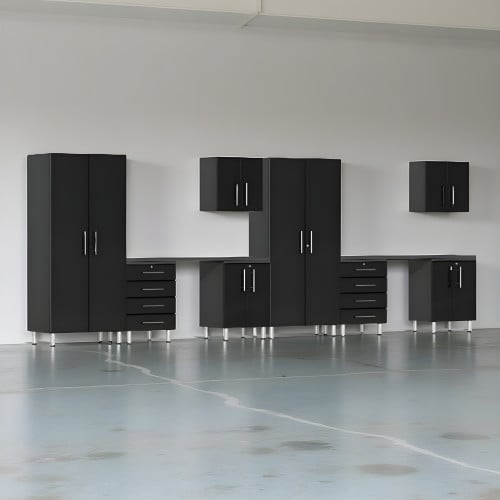 Black Modular 10-Piece Cabinet Set with Dual Workstation