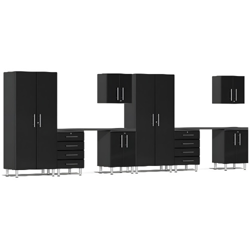 Black Modular 10-Piece Cabinet Set with Dual Workstation