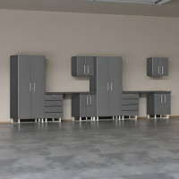 Grey Modular 10-Piece Garage Cabinet Set with Dual Workbenches