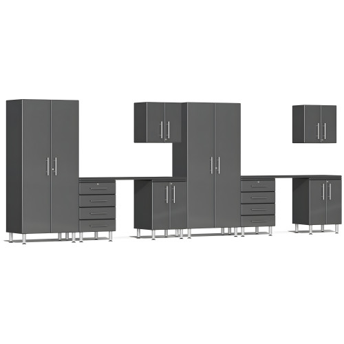 Grey Modular 10-Piece Cabinet Set with Dual Workstation