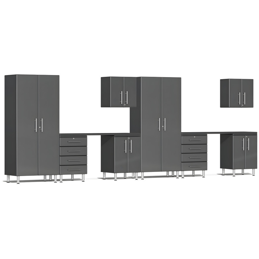 Grey Modular 10-Piece Cabinet Set with Dual Workstation Grey Modular 10-Piece Cabinet Set with Dual Workstation