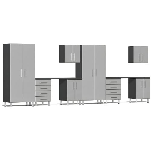 Silver Modular 10-Piece Cabinet Set with Dual Workstation