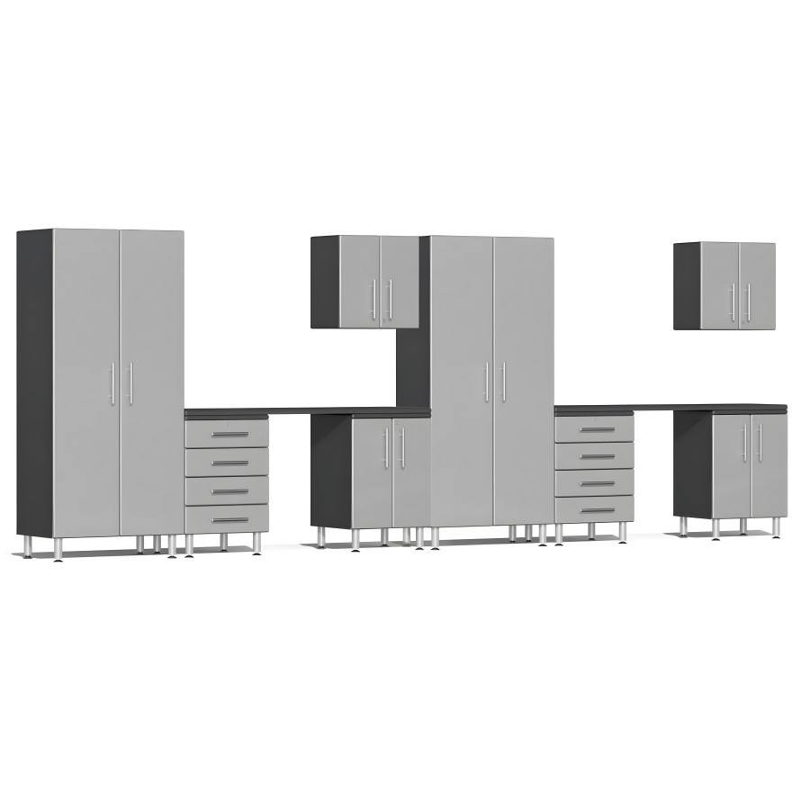 Silver Modular 10-Piece Cabinet Set with Dual Workstation Silver Modular 10-Piece Cabinet Set with Dual Workstation