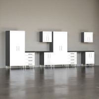 White Modular 10-Piece Garage Cabinet Set with Dual Workstations