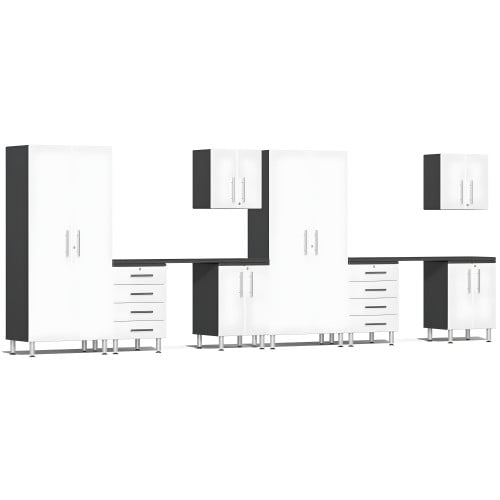 White Modular 10-Piece Cabinet Set with Dual Workstation