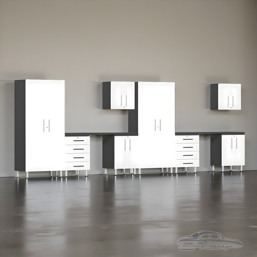 White Modular 10-Piece Garage Cabinet Set with Dual Workstations