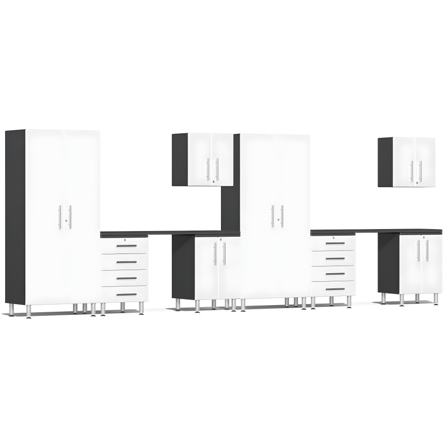White Modular 10-Piece Cabinet Set with Dual Workstation White Modular 10-Piece Cabinet Set with Dual Workstation
