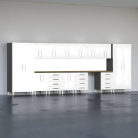 White Modular 15-Piece Garage Cabinet Workstation Set, 18-Ft