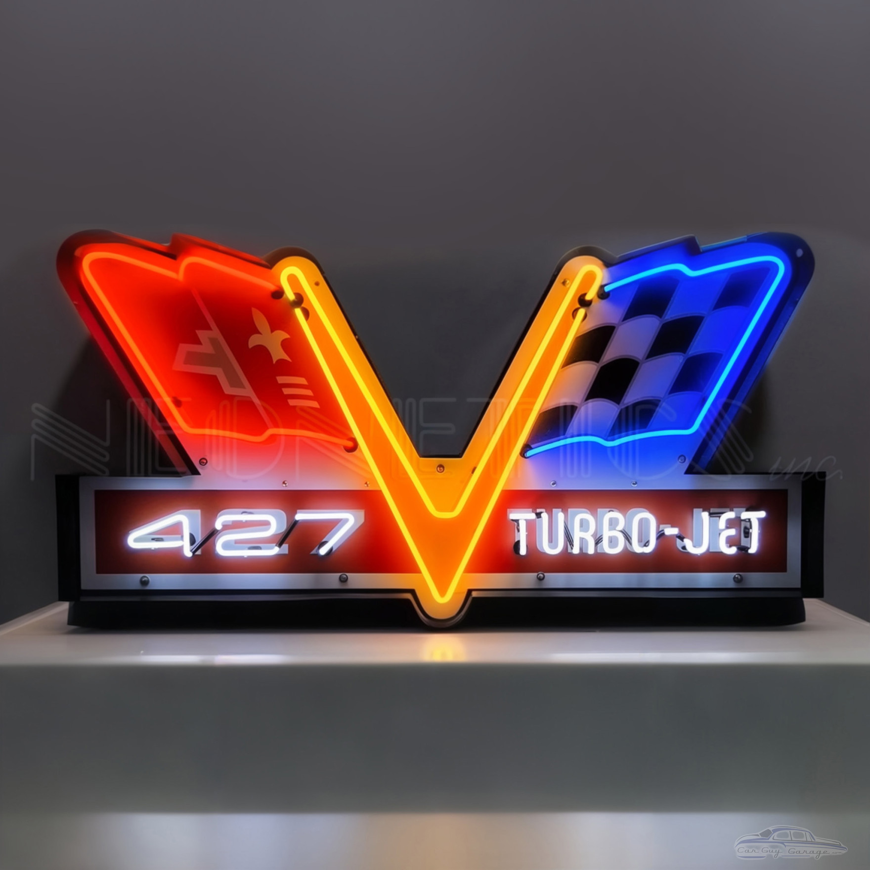 Chevy 427 Turbo-Jet Crossed Flags Neon Sign - 48