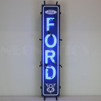 Ford Blue Oval V8 Vertical Neon Sign - 9" x 34"