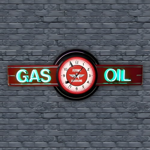 Flying A Gasoline Gas & Oil Vintage Neon Clock Sign - 72" x 26"
