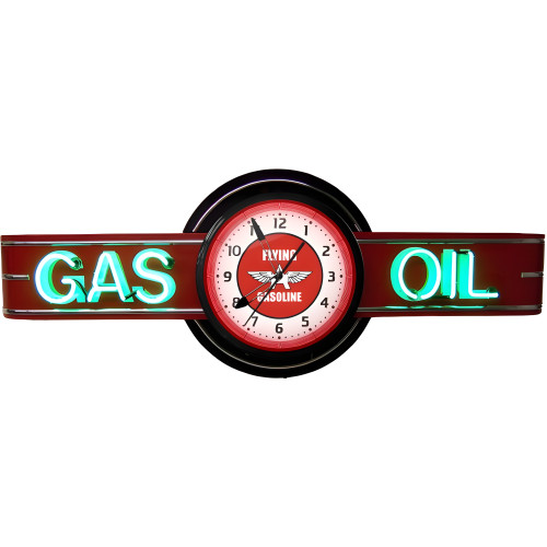 72" wide Flying A Gas and Oil Neon Sign and Clock