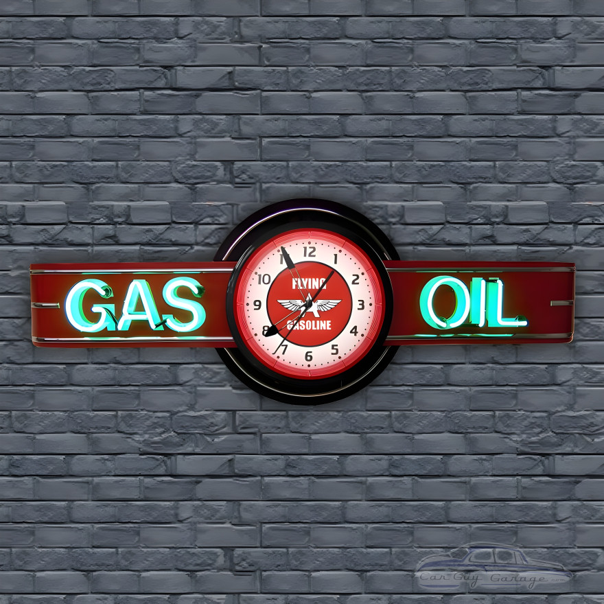 Flying A Gasoline Gas & Oil Vintage Neon Clock Sign - 72" x 26"