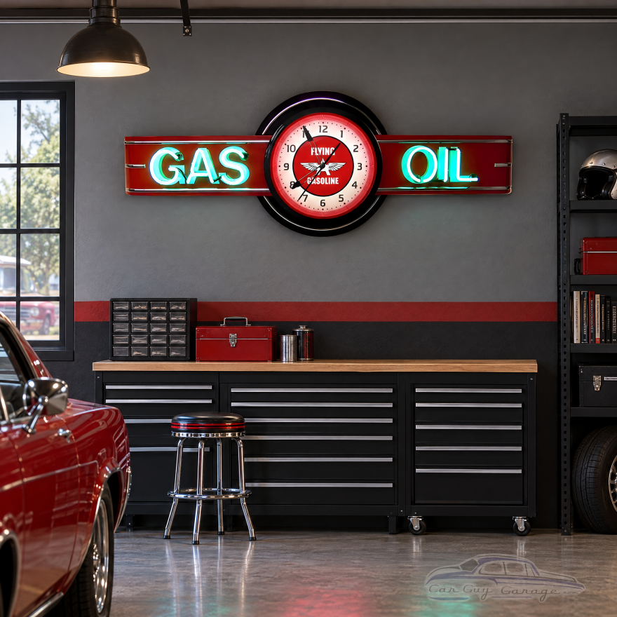 Flying A Gasoline Neon Garage Clock Sign - 72" x 26"
