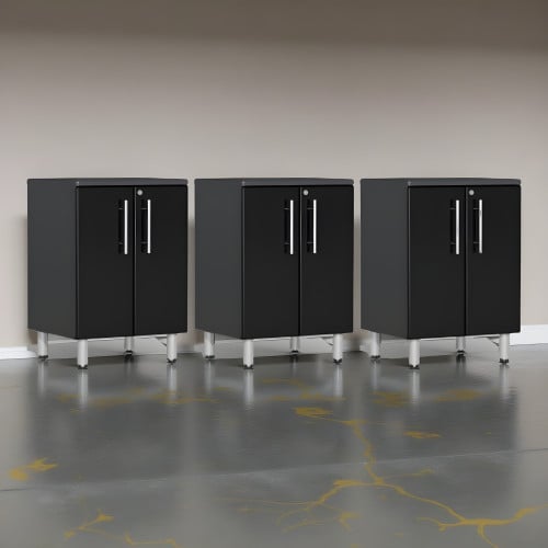 Black Modular Set of 3 Two Door Base Cabinets
