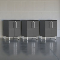 Grey Modular 3-Piece Locking 2-Door Base Garage Cabinet Set