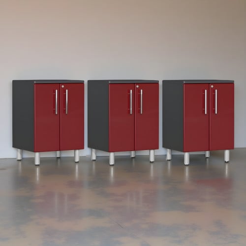Red Modular Set of 3 Two Door Base Cabinets