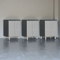Silver Modular 3-Piece 2-Door Base Garage Cabinets, Locking, 24x21x35