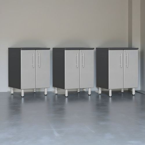 Silver Modular Set of 3 Two Door Base Cabinets