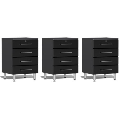 Black Modular Set of 3 Four Drawer Base Cabinets