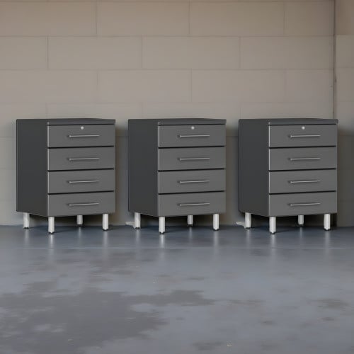 Grey Modular Set of 3 Four Drawer Base Cabinets