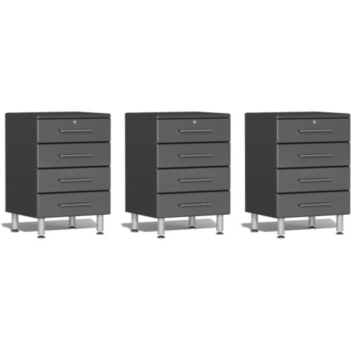 Grey Modular Set of 3 Four Drawer Base Cabinets