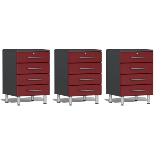 Red Modular Set of 3 Four Drawer Base Cabinets