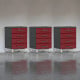 Red Modular Set of 3 Four Drawer Base Cabinets Red Modular Set of 3 Four Drawer Base Cabinets