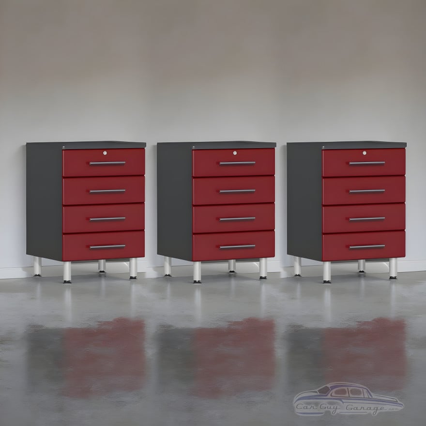 Red Modular Set of 3 Four Drawer Base Cabinets Red Modular Set of 3 Four Drawer Base Cabinets